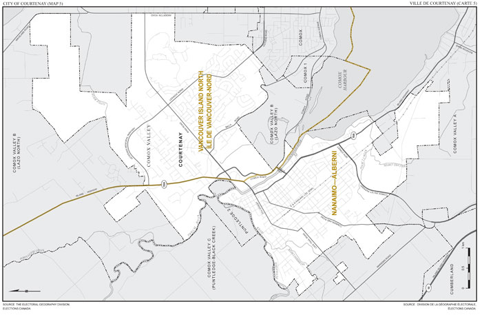Carte 5 : Carte des limites et noms proposés pour les circonscriptions électorales de la ville de Courtenay