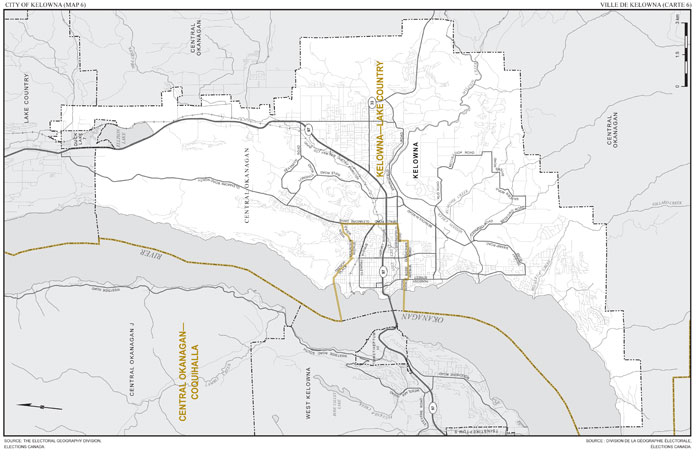 Carte 6 : Carte des limites et noms proposés pour les circonscriptions électorales de la ville de Kelowna