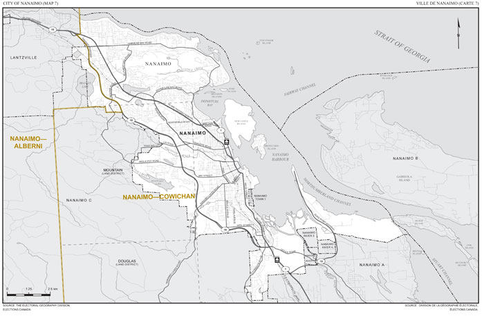 Carte 7 : Carte des limites et noms proposés pour les circonscriptions électorales de la ville de Nanaimo
