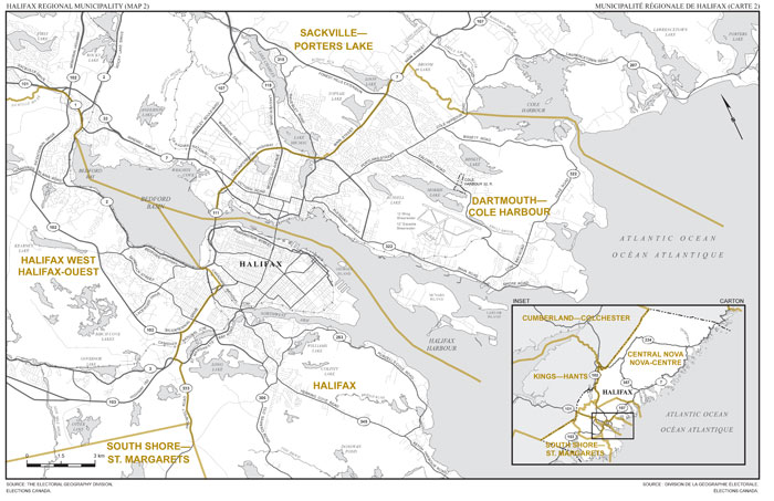 Carte 2 - Carte des limites et noms proposés pour les circonscriptions électorales de la municipalité régionale de Halifax