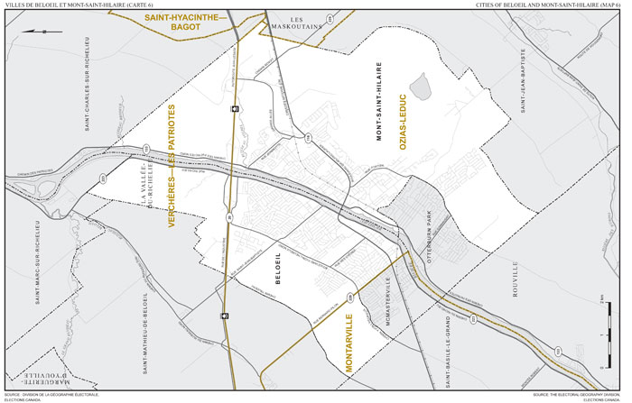 Map 6: Map of proposed boundaries and names for the electoral districts of Ozias-Leduc