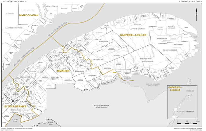 MMap 5: Map of proposed boundaries and names for the electoral districts of Gaspésie—Les Îles and Rimouski