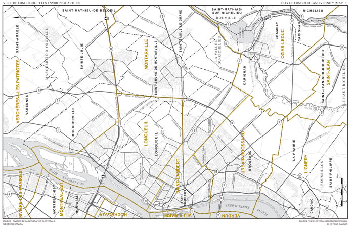 Carte 10 : Carte des limites et noms proposés pour les circonscriptions électorales de Longueil, Montarville, Saint-Lambert, Urbain-Brossard et Verchères—Les Patriotes