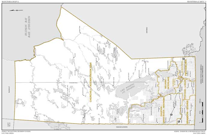 Map 1: Map of proposed boundaries and names for the electoral districts of Manitoba