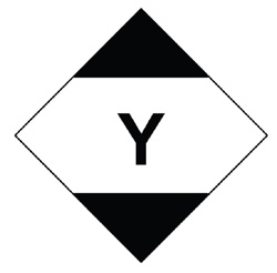 symbol of a square on point with its top and bottom portions colored black, and with the letter Y in its center