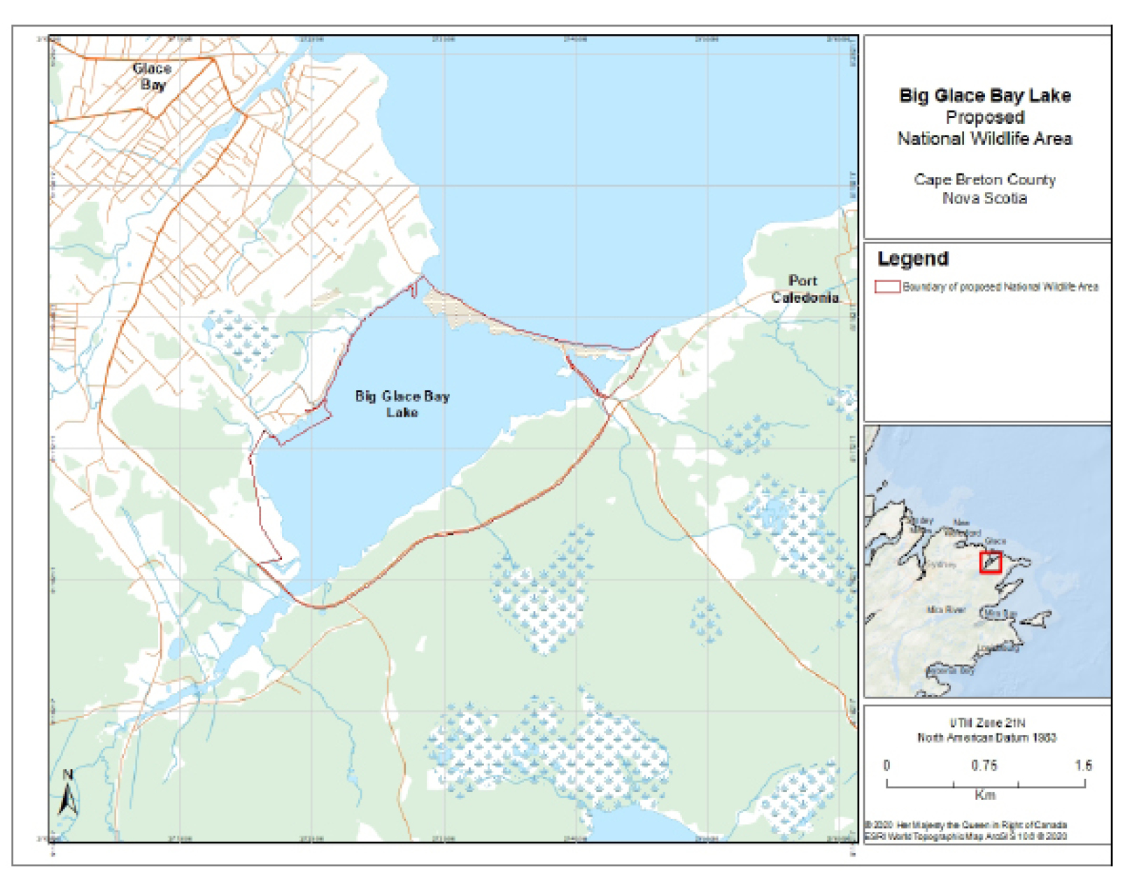 Figure 1 – Map of the Proposed Big Glace Bay Lake National Wildlife Area – Text version below the image