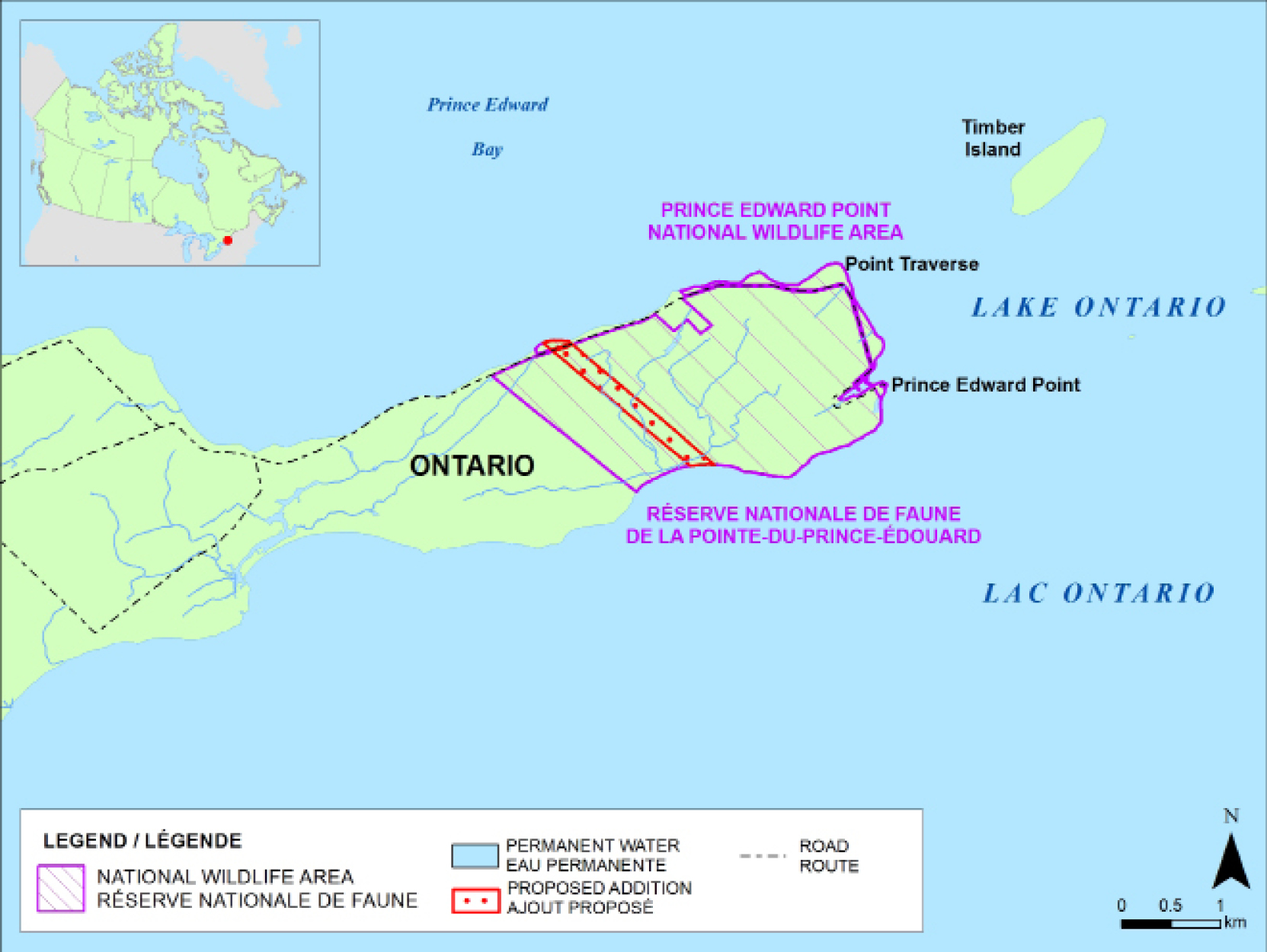 Figure 2. Map of the proposed additions to the Prince Edward Point National Wildlife Area – long description follows.