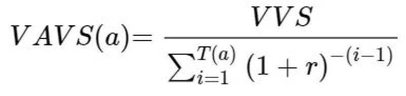 Formule pour calculer la valeur de l'année de vie statistique.  – Text version below the image