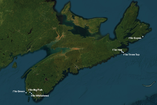 Figure&nbsp;1. Carte montrant l’emplacement des terres proposées pour la désignation de la RNF de l’archipel de l’Atlantique.