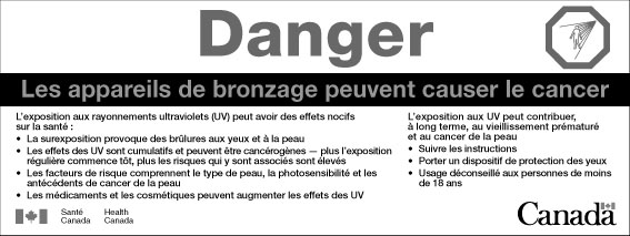 Figure 1 presents tanning equiment warning label in French.