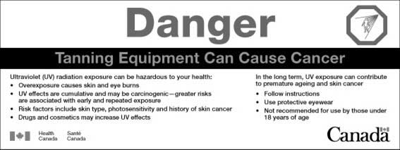 Figure 2 presents tanning equipment warning label.