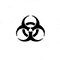 The image of a small black ring over which there are three large black crescents attached together by the middle of their closed sides, with a small white circle in the middle. This symbol is used to warn about the presence of an infectious or biological hazard.