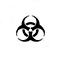 The image of a small black ring over which there are three large black crescents attached together by the middle of their closed sides, with a small white circle in the middle. This symbol is used to warn about the presence of an infectious or biological hazard.