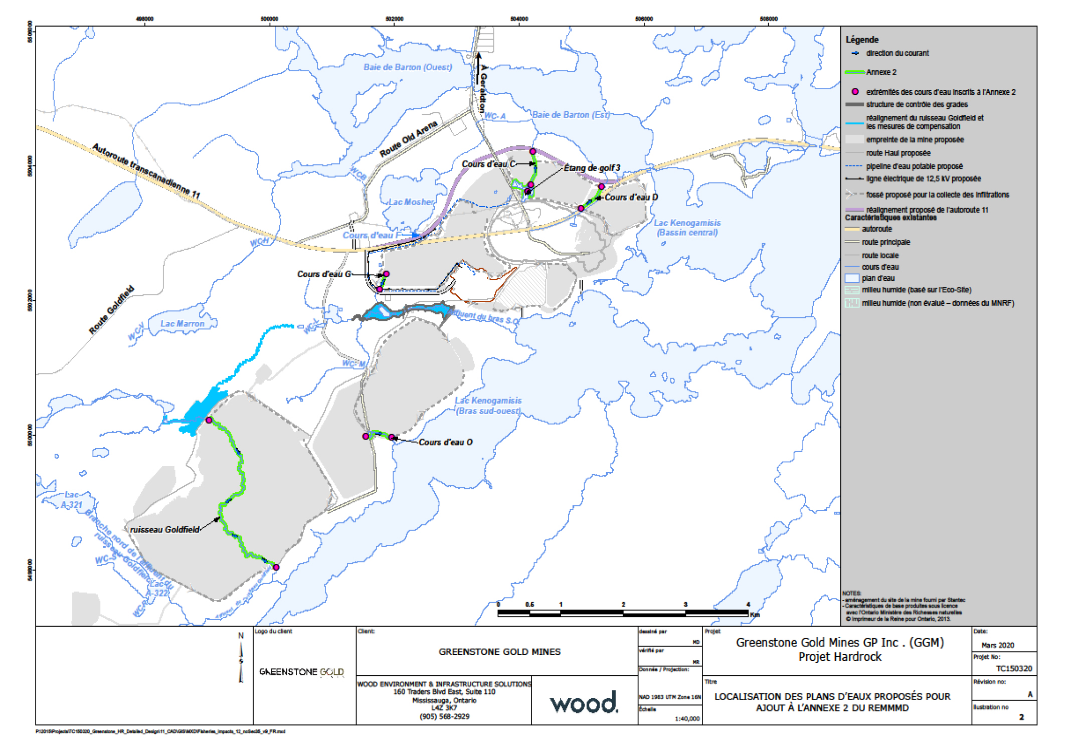 La figure 2 est une carte à l'échelle 1:40 000 montrant l'emplacement des six plans d'eau à inscrire à l'annexe 2 du REMMMD. – Description ci-dessous