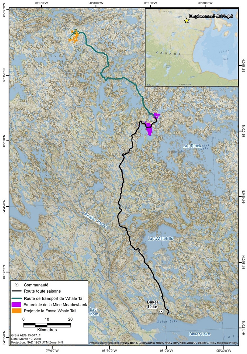 Emplacement général du projet d’agrandissement de la mine Whale Tail au Nunavut