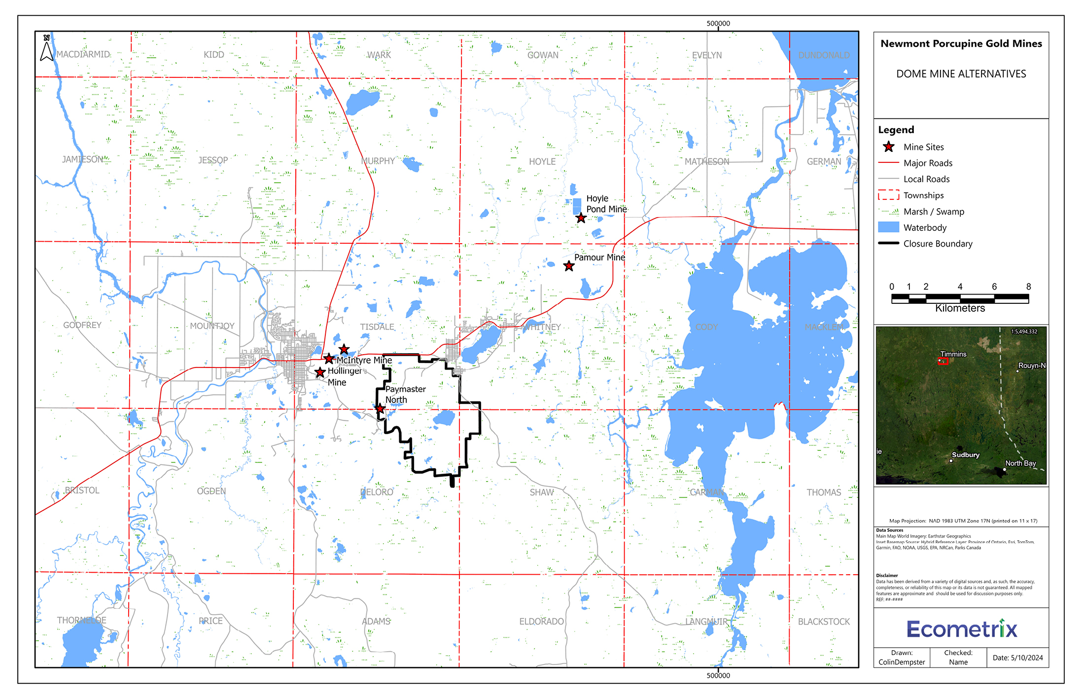 Figure 1: Location of the Dome Mine Project – Text version below the image