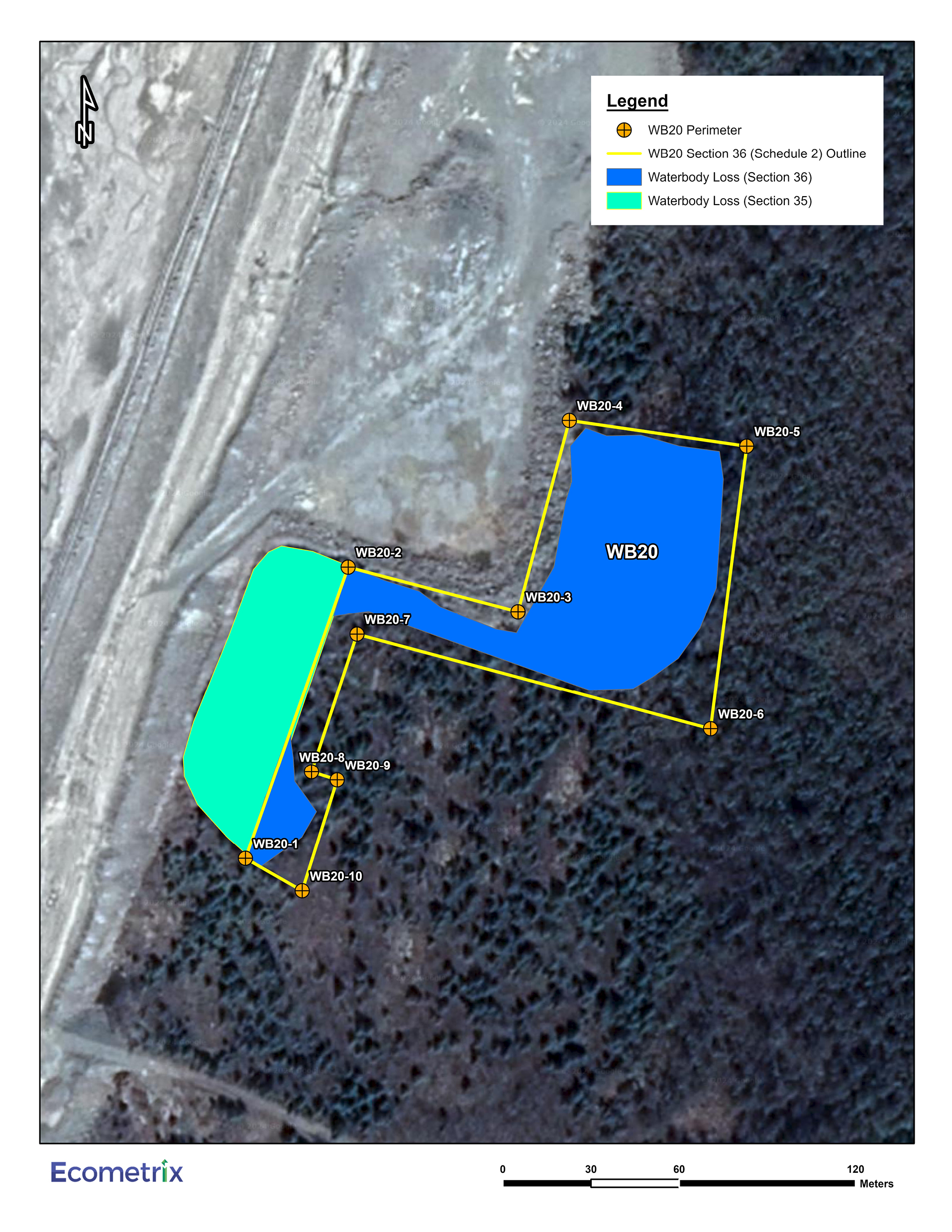 Figure 4: Specific geographic area of water body WB20 to be listed in Schedule 2 of the MDMER Figure 4: Specific  – Text version below the image