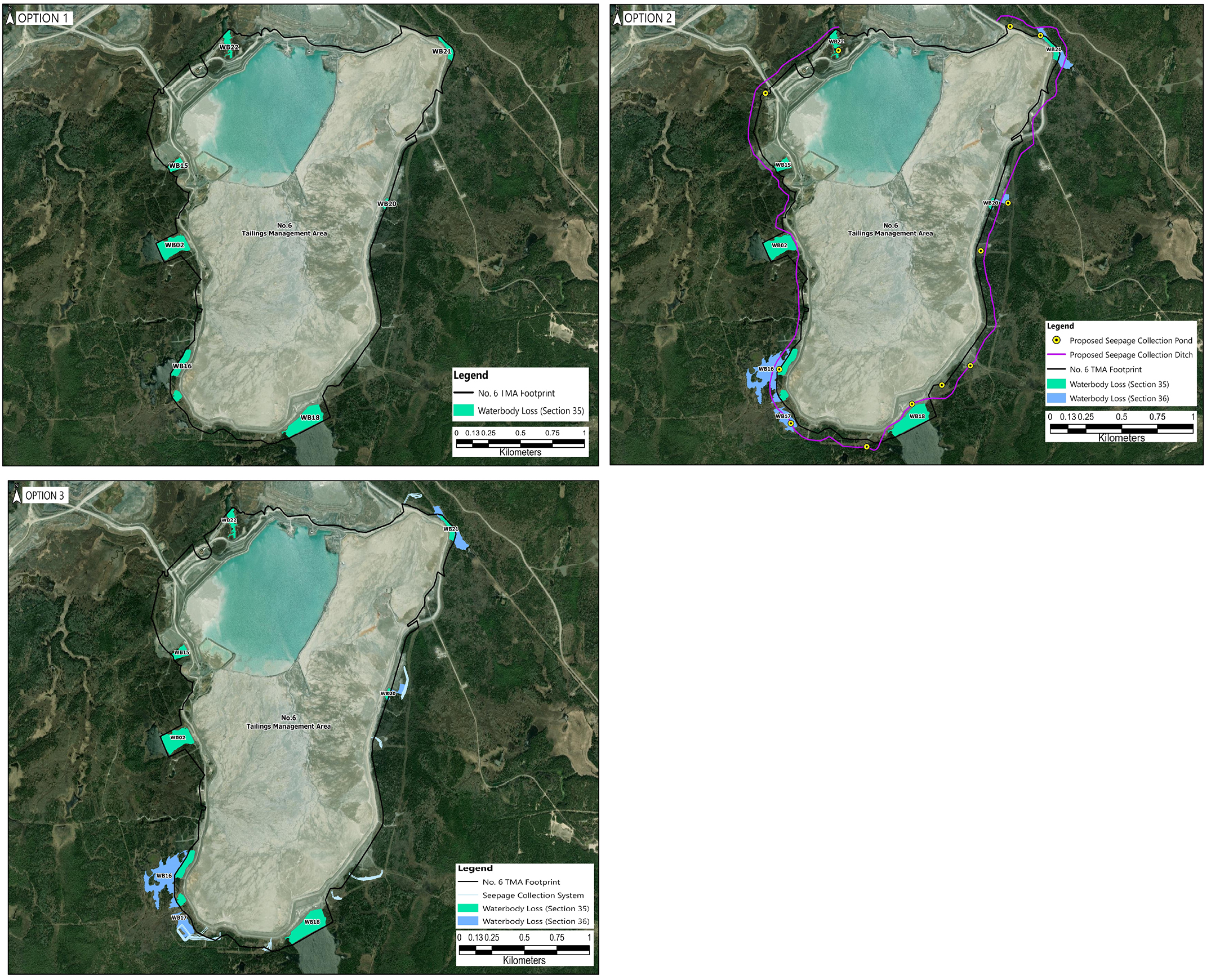 Figure 5: Seepage Collection Network Alternatives – Text version below the image