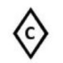 Symbol consisting of a diamond-shaped outline where the longest diagonal is vertical and in which an uppercase letter C is centred.