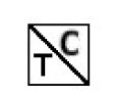 Symbol consisting of a square outline divided diagonally in half from the top left corner to the bottom right corner. The top right half has an uppercase letter C inside. The lower left half has an uppercase letter T inside.