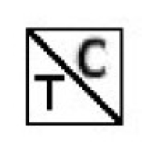 Symbole qui consiste en un carré divisé en deux par la diagonale reliant le coin supérieur gauche au coin inférieur droit. La moitié supérieure droite montre l’image d’un C majuscule. La moitié inférieure gauche montre l’image d’un T majuscule.