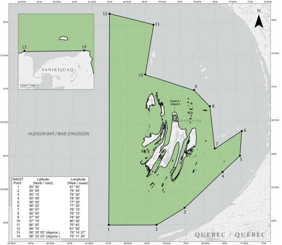 Figure 1: Map of the Qikiqtait MPA  – Text version below the map 
