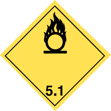 Symbol: Class 5.1, Oxidizing Substances – Text version below the image