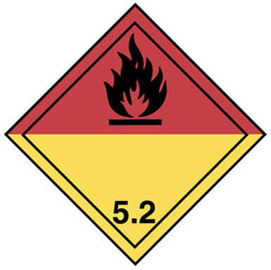 Symbol: Class 5.2, Organic Peroxides – Text version below the image