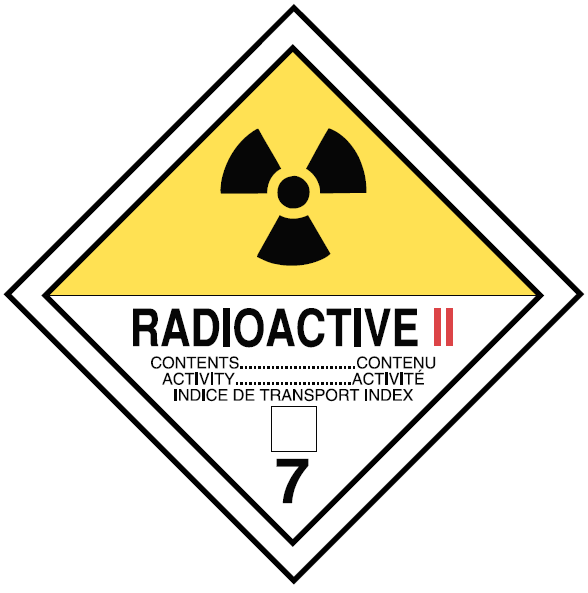 Class 7, Radioactive Material Category II – Yellow – Text version below the image