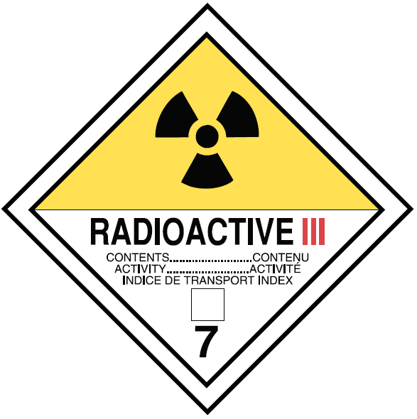 Class 7, Radioactive Material Category III – Yellow – Text version below the image